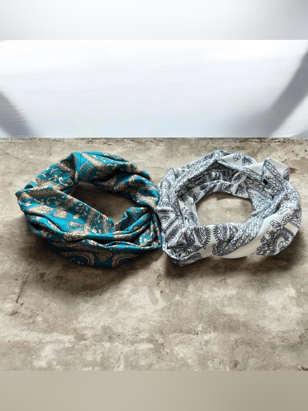 Set of 2 Paisley Infinity Scarves - Teal & White